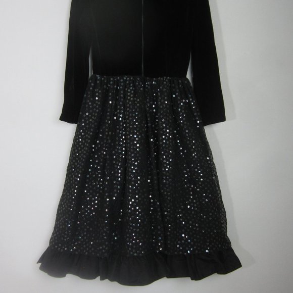 Vtg Saks Fifth Avenue Womens S Black Velvet Fit Flare Sequin Party Formal Dress - Picture 11 of 12